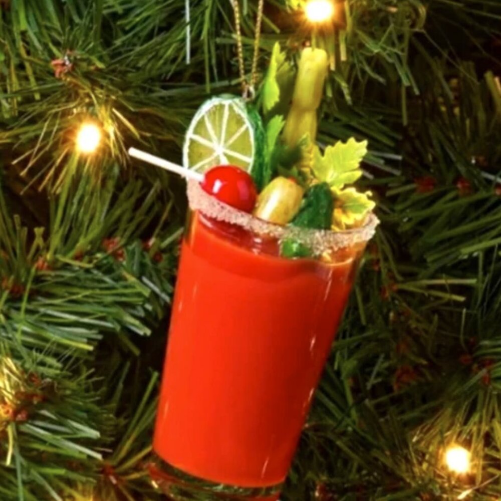 Bloody Mary Cocktail Glass Ornament NEW  Quality Made w/Salt Celery Pickle Olive